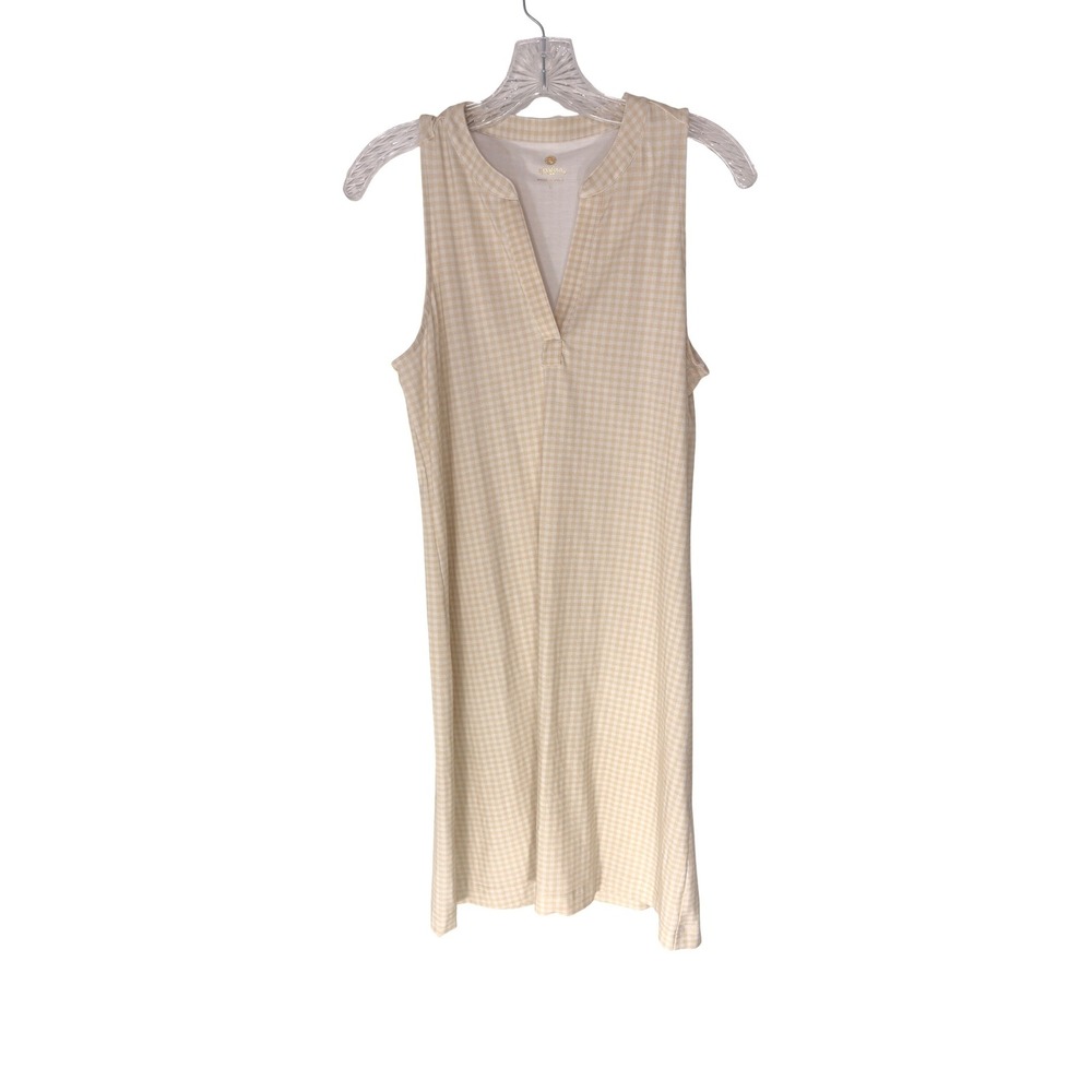 Spartina 449 Dress Tan White Sleeveless Gingham Tank Sleeveless V-Neck Small